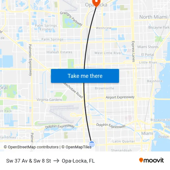 Sw 37 Av & Sw 8 St to Opa-Locka, FL map