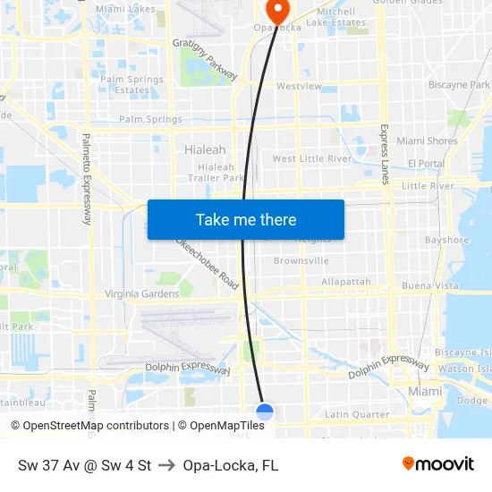 Sw 37 Av @ Sw 4 St to Opa-Locka, FL map