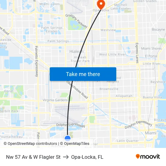 Nw 57 Av & W Flagler St to Opa-Locka, FL map