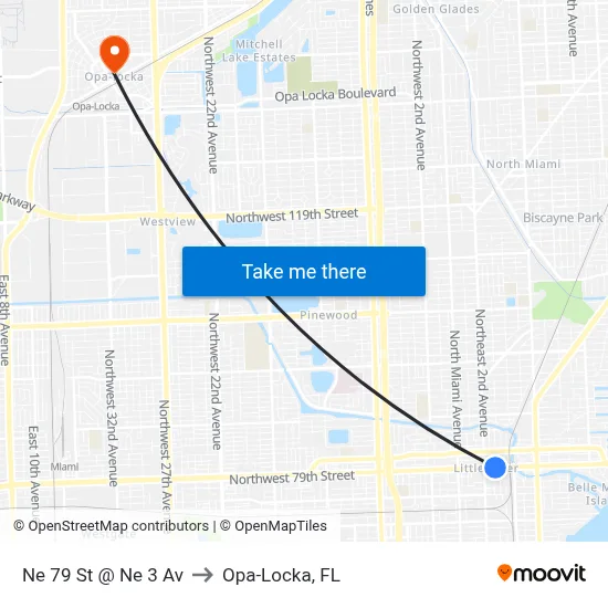 Ne 79 St @ Ne 3 Av to Opa-Locka, FL map