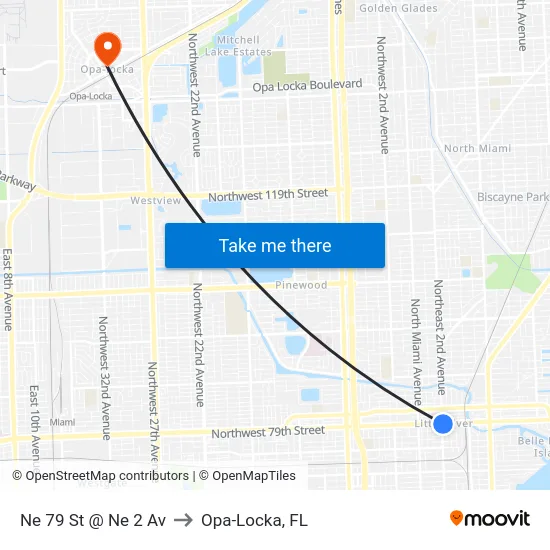 Ne 79 St @ Ne 2 Av to Opa-Locka, FL map