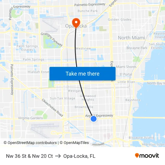 Nw 36 St & Nw 20 Ct to Opa-Locka, FL map