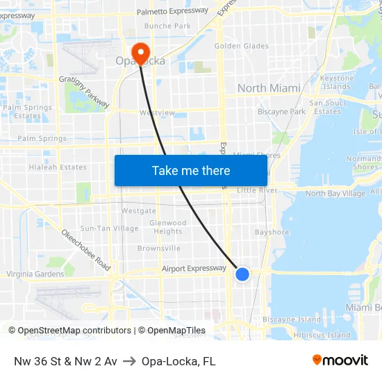 Nw 36 St & Nw 2 Av to Opa-Locka, FL map