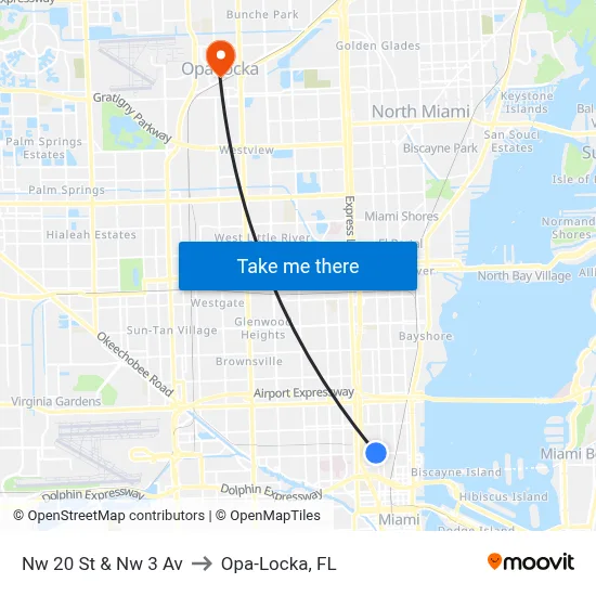 Nw 20 St & Nw 3 Av to Opa-Locka, FL map