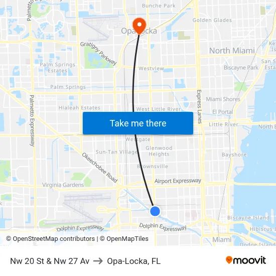 Nw 20 St & Nw 27 Av to Opa-Locka, FL map