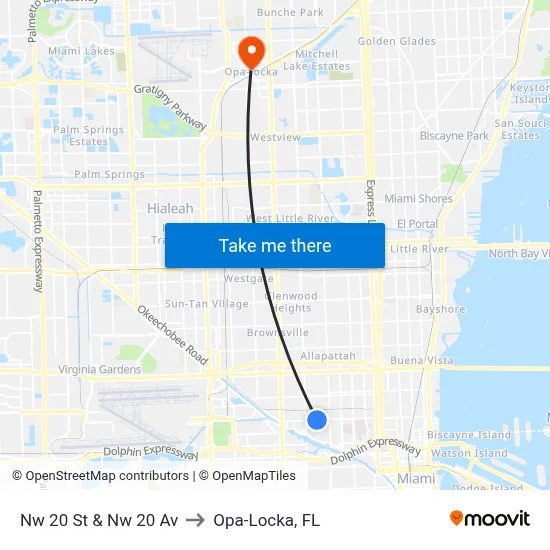 Nw 20 St & Nw 20 Av to Opa-Locka, FL map