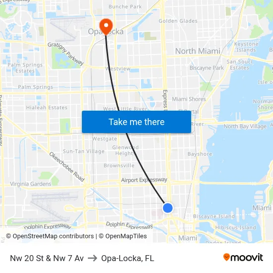 Nw 20 St & Nw 7 Av to Opa-Locka, FL map