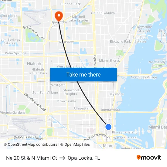 Ne 20 St & N Miami Ct to Opa-Locka, FL map