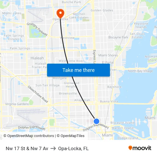 Nw 17 St & Nw 7 Av to Opa-Locka, FL map