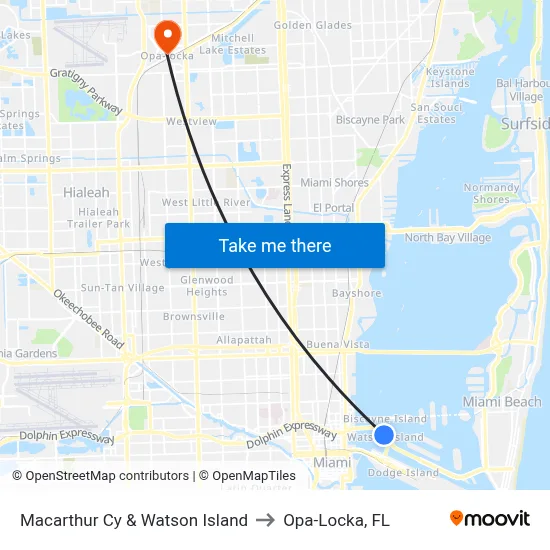 Macarthur Cy & Watson Island to Opa-Locka, FL map