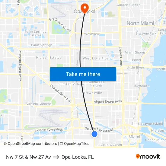 Nw 7 St & Nw 27 Av to Opa-Locka, FL map