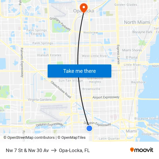 Nw 7 St & Nw 30 Av to Opa-Locka, FL map