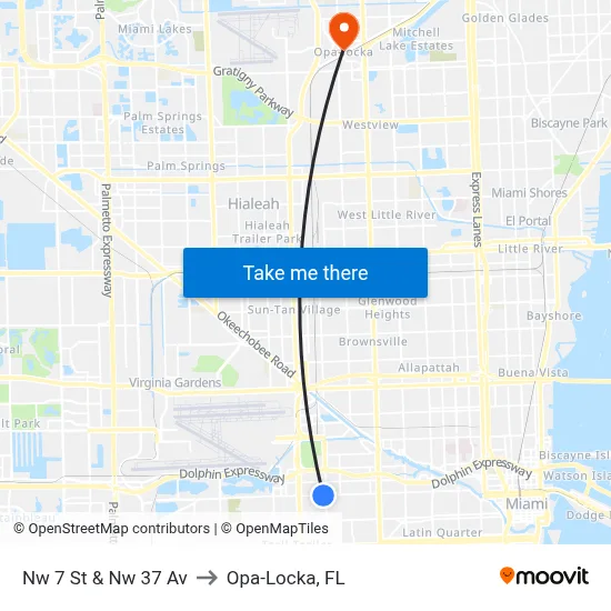 Nw 7 St & Nw 37 Av to Opa-Locka, FL map