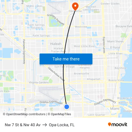 Nw 7 St & Nw 40 Av to Opa-Locka, FL map