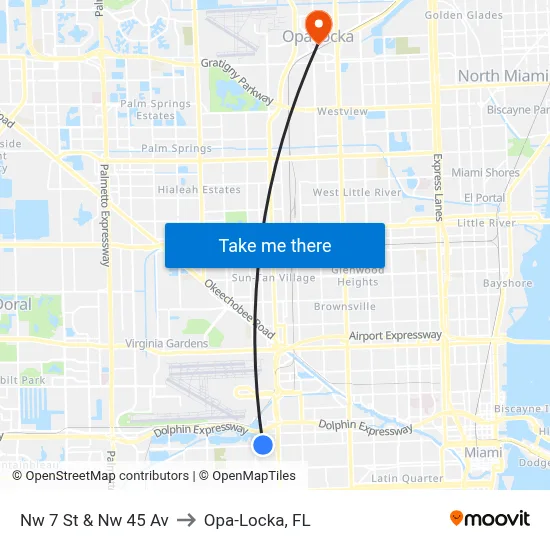 Nw 7 St & Nw 45 Av to Opa-Locka, FL map