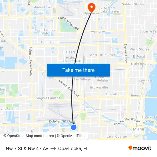 Nw 7 St & Nw 47 Av to Opa-Locka, FL map