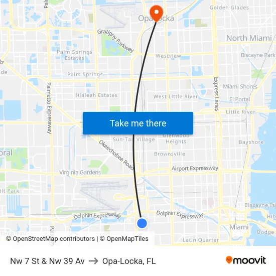 Nw 7 St & Nw 39 Av to Opa-Locka, FL map