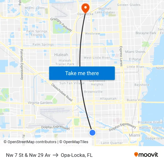 Nw 7 St & Nw 29 Av to Opa-Locka, FL map