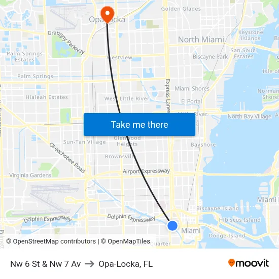 Nw 6 St & Nw 7 Av to Opa-Locka, FL map