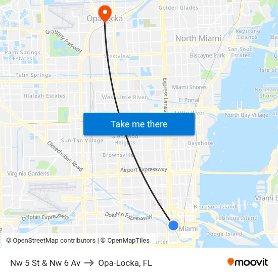 Nw 5 St & Nw 6 Av to Opa-Locka, FL map