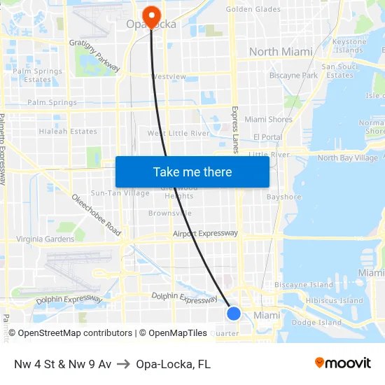 Nw 4 St & Nw 9 Av to Opa-Locka, FL map
