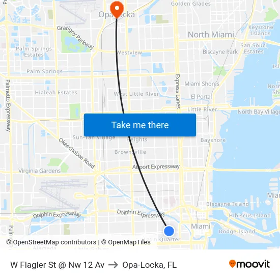 W Flagler St @ Nw 12 Av to Opa-Locka, FL map