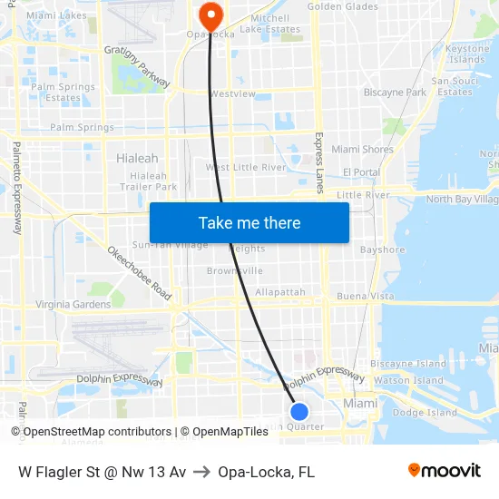 W Flagler St @ Nw 13 Av to Opa-Locka, FL map