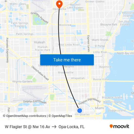 W Flagler St @ Nw 16 Av to Opa-Locka, FL map