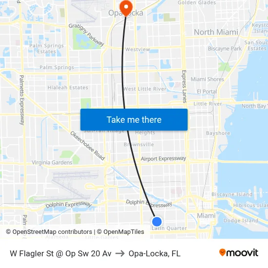 W Flagler St @ Op Sw 20 Av to Opa-Locka, FL map