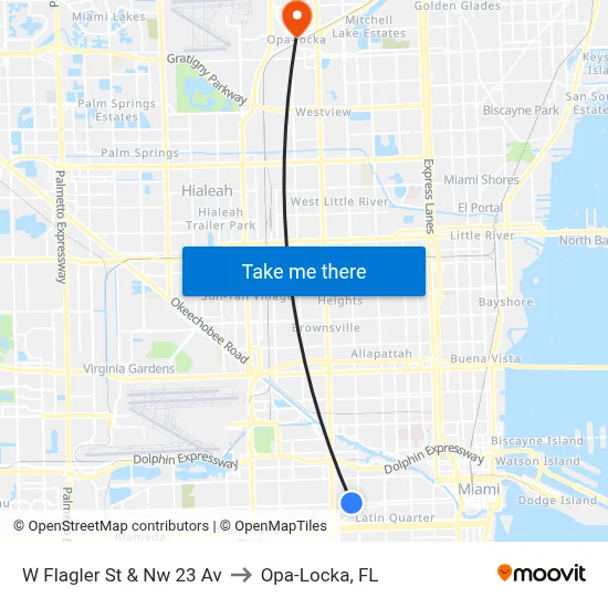 W Flagler St & Nw 23 Av to Opa-Locka, FL map
