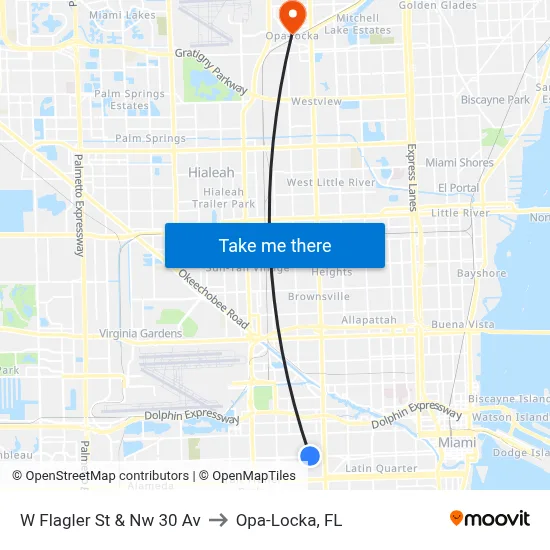 W Flagler St & Nw 30 Av to Opa-Locka, FL map
