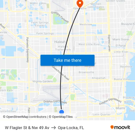W Flagler St & Nw 49 Av to Opa-Locka, FL map