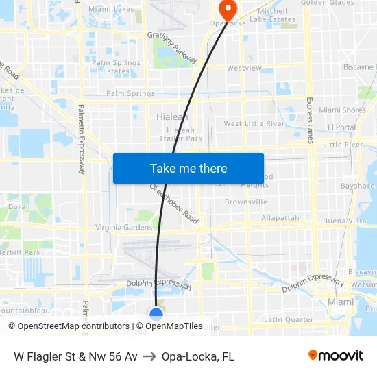 W Flagler St & Nw 56 Av to Opa-Locka, FL map