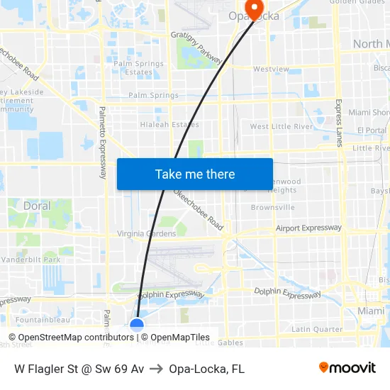 W Flagler St @ Sw 69 Av to Opa-Locka, FL map