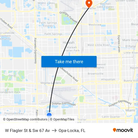 W Flagler St & Sw 67 Av to Opa-Locka, FL map