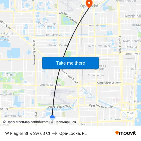 W Flagler St & Sw 63 Ct to Opa-Locka, FL map