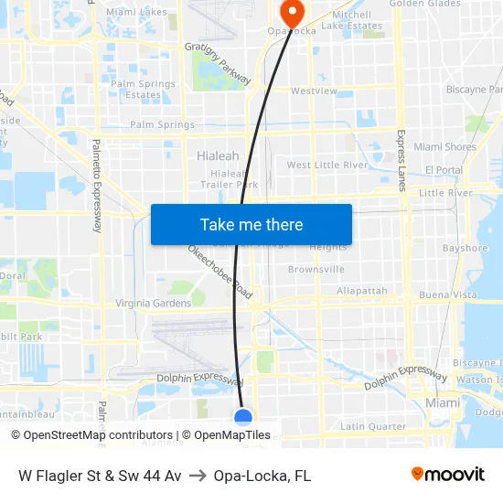W Flagler St & Sw 44 Av to Opa-Locka, FL map