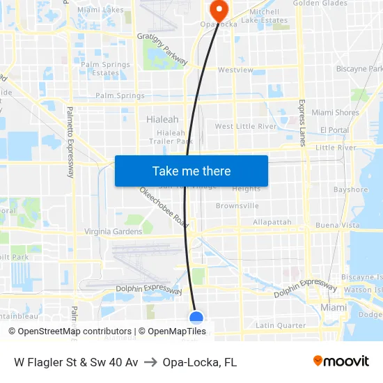 W Flagler St & Sw 40 Av to Opa-Locka, FL map