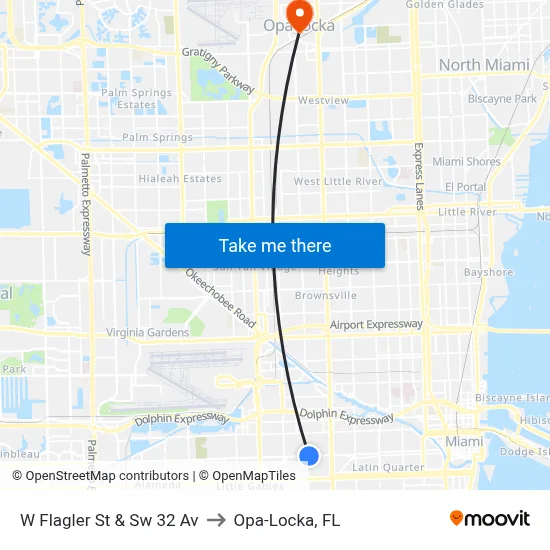 W Flagler St & Sw 32 Av to Opa-Locka, FL map