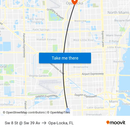 Sw 8 St @ Sw 39 Av to Opa-Locka, FL map