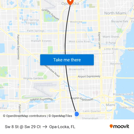 Sw 8 St @ Sw 29 Ct to Opa-Locka, FL map