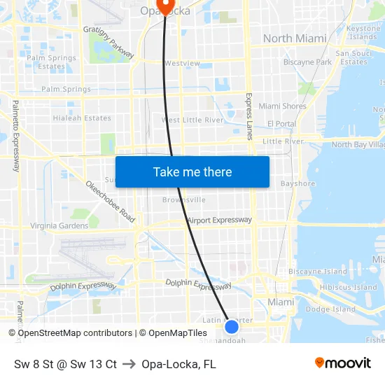 Sw 8 St @ Sw 13 Ct to Opa-Locka, FL map