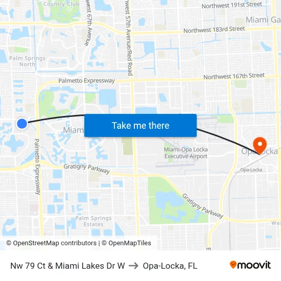 Nw 79 Ct & Miami Lakes Dr W to Opa-Locka, FL map