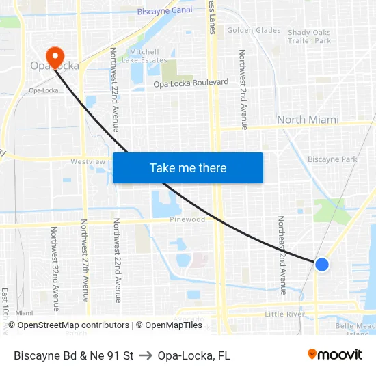 Biscayne Bd & Ne 91 St to Opa-Locka, FL map