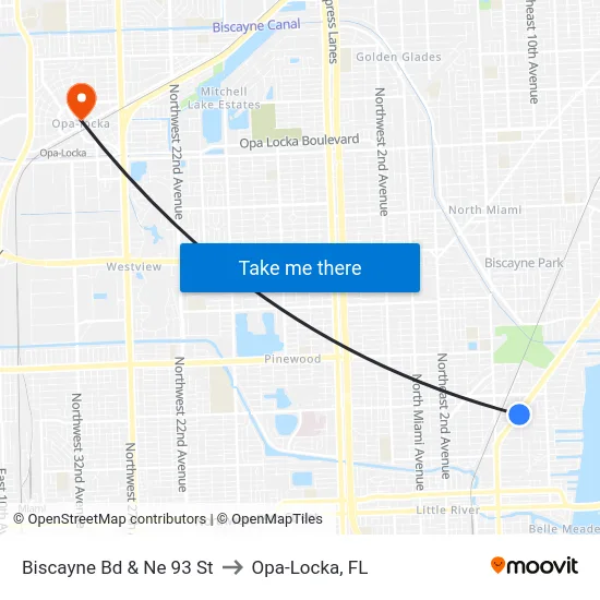 Biscayne Bd & Ne 93 St to Opa-Locka, FL map