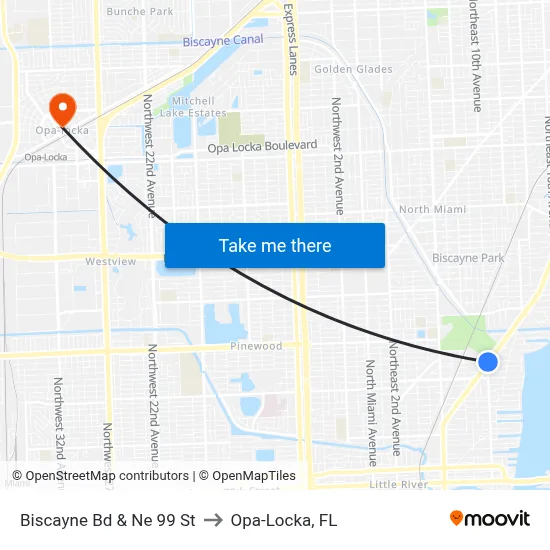 Biscayne Bd & Ne 99 St to Opa-Locka, FL map