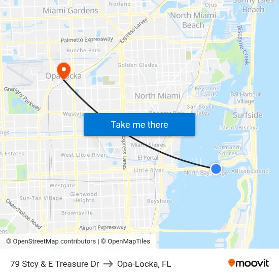 79 Stcy & E Treasure Dr to Opa-Locka, FL map