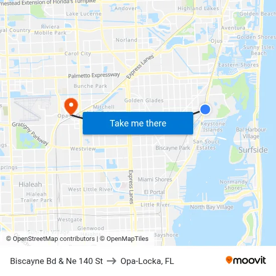 Biscayne Bd & Ne 140 St to Opa-Locka, FL map