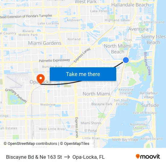 Biscayne Bd & Ne 163 St to Opa-Locka, FL map
