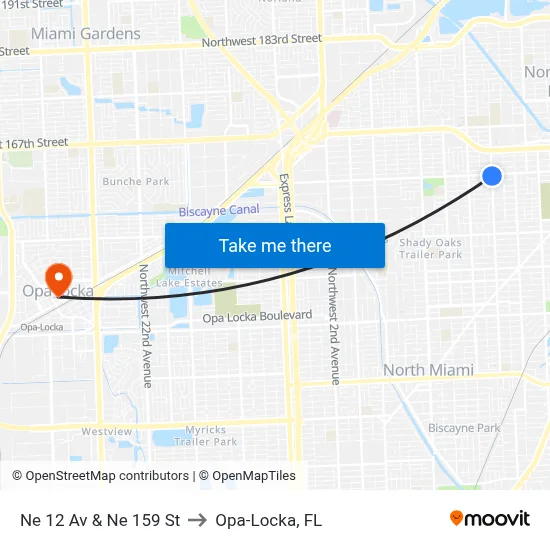 Ne 12 Av & Ne 159 St to Opa-Locka, FL map